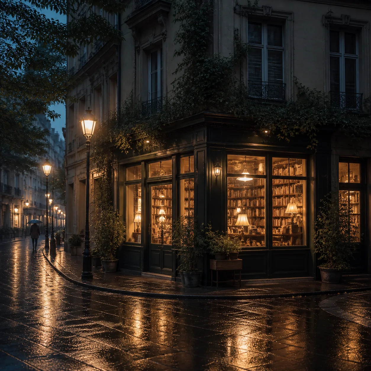 雨后书店与街角的远景